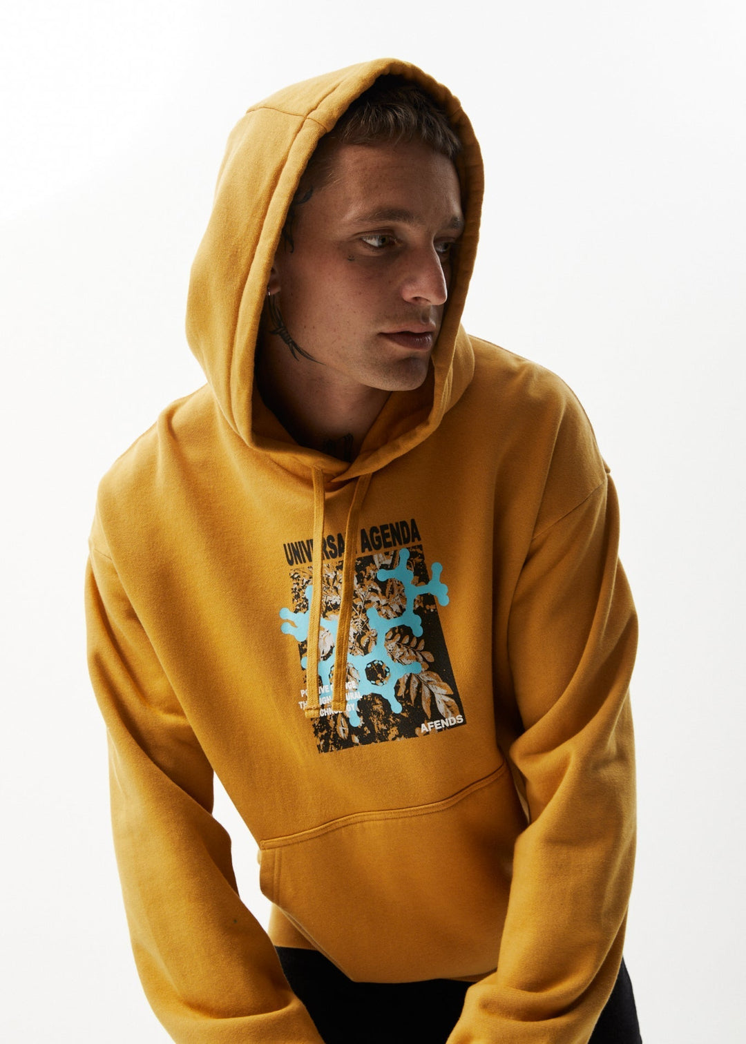 AFENDS Mens Universal - Graphic Hoodie - Mustard 