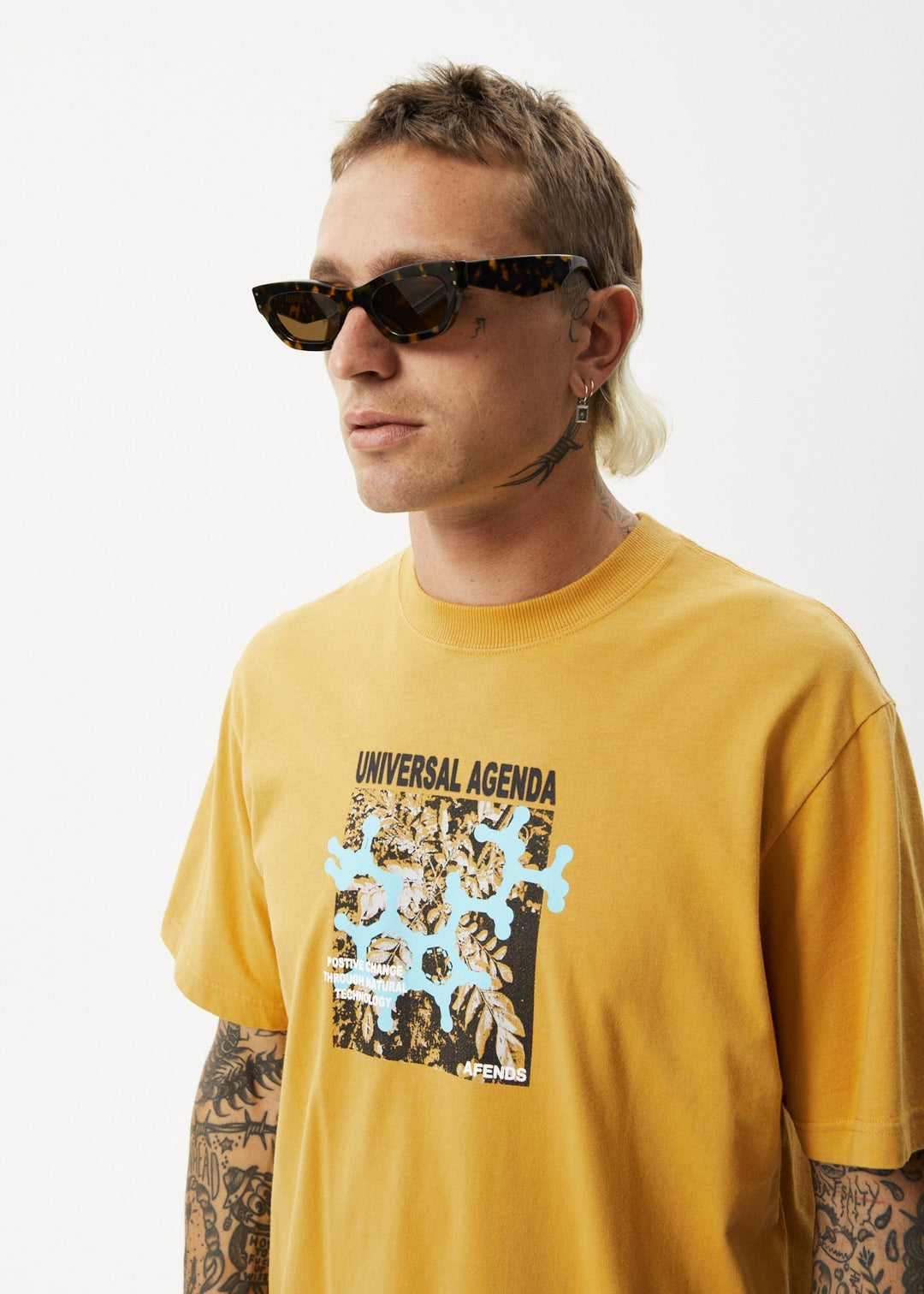 AFENDS Mens Universal - Retro Graphic T-Shirt - Mustard 