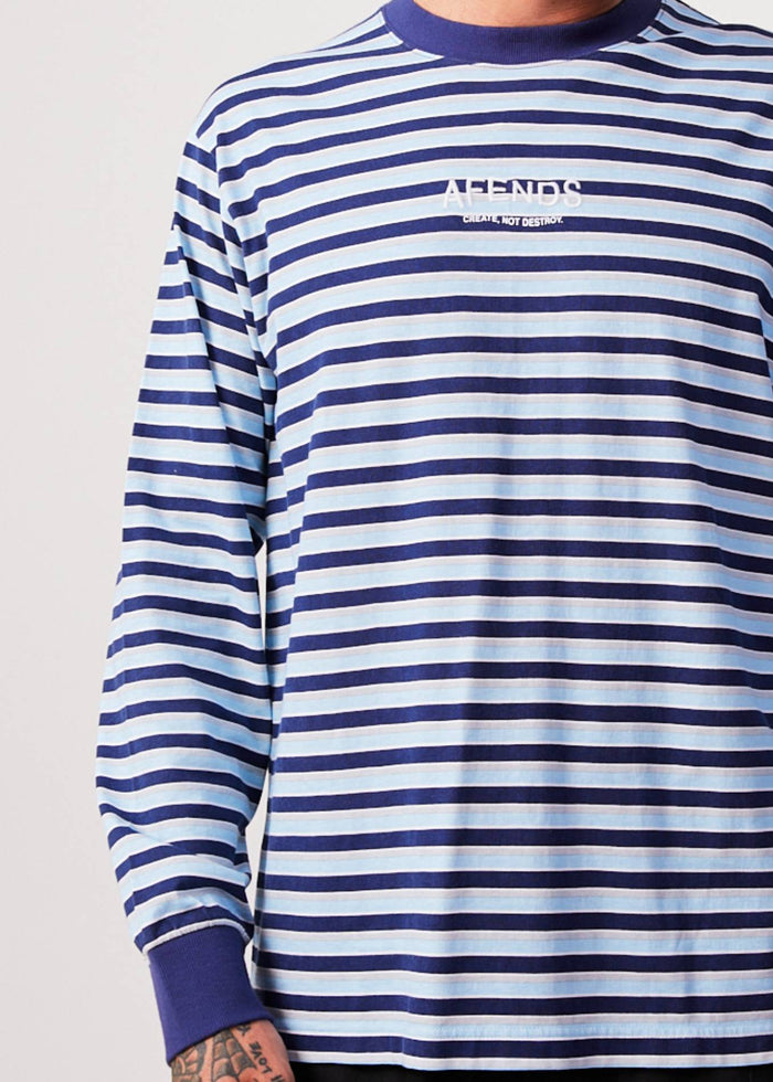 Afends Mens Views - Recycled Striped Long Sleeve T-Shirt - Seaport 