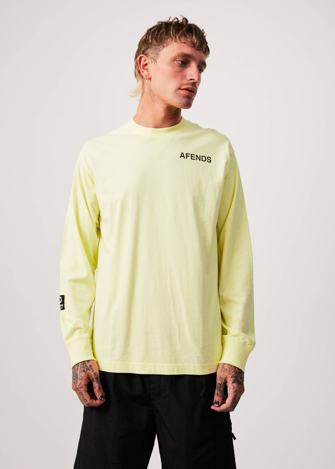 AFENDS Mens Millions - Long Sleeve T-Shirt - Citron 