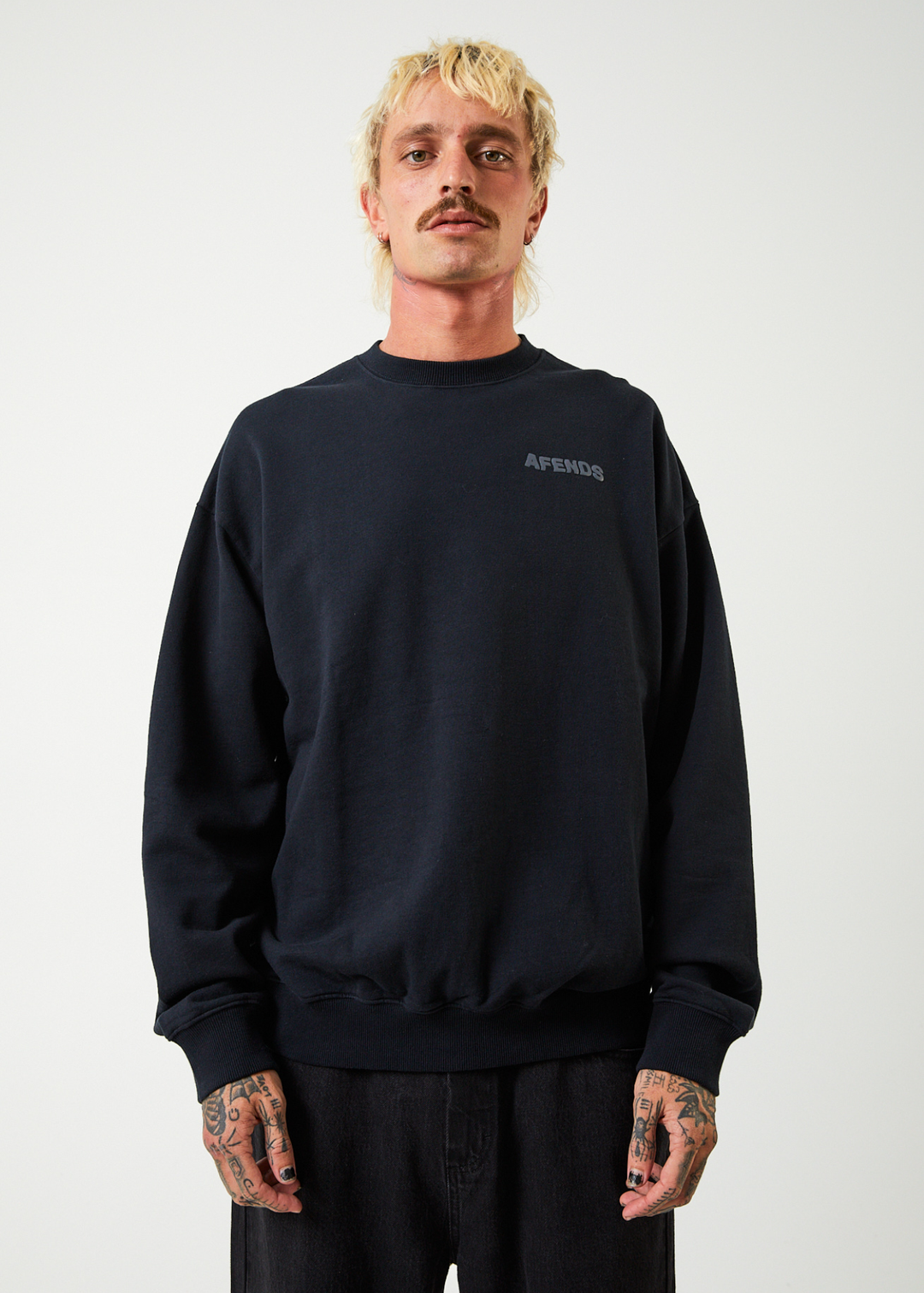 AFENDS Mens Vortex - Crew Neck Jumper - Black 