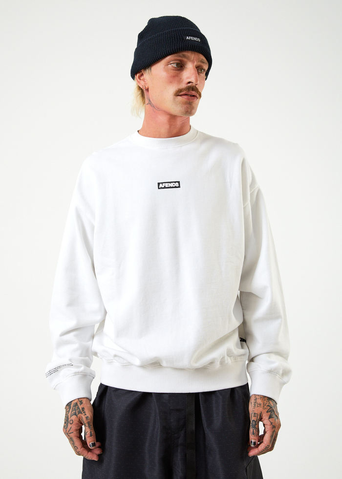 Afends Mens Information - Recycled Crew Neck Jumper - White 