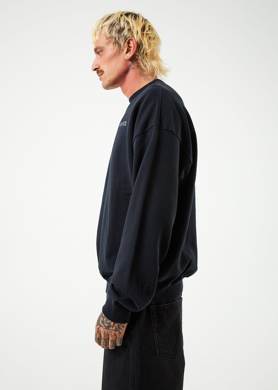 AFENDS Mens Vortex - Crew Neck Jumper - Black 