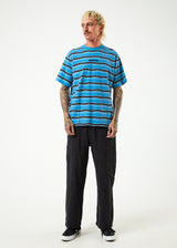 Afends Mens Warped - Recycled Retro Striped T-Shirt- Dark Teal - Afends mens warped   recycled retro striped t shirt  dark teal 