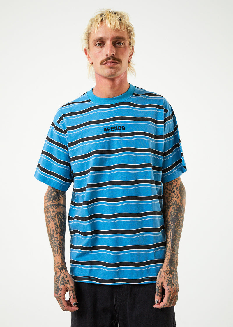 Afends Mens Warped - Recycled Retro Striped T-Shirt- Dark Teal