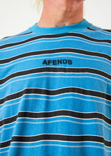 Afends Mens Warped - Recycled Retro Striped T-Shirt- Dark Teal - Afends mens warped   recycled retro striped t shirt  dark teal 