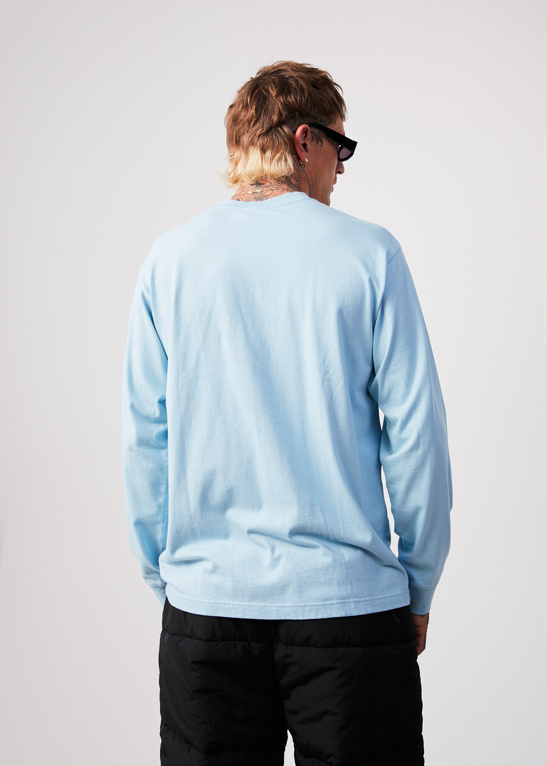 AFENDS Mens Warped - Long Sleeve Graphic T-Shirt - Sky Blue 