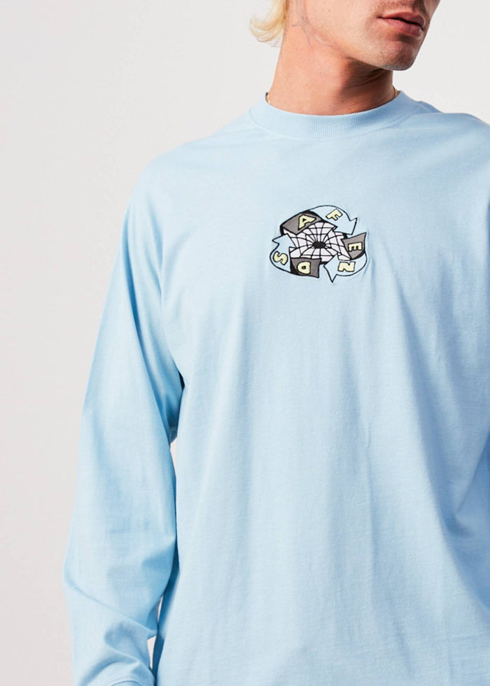 Afends Mens Warped - Recycled Long Sleeve Graphic T-Shirt - Sky Blue 