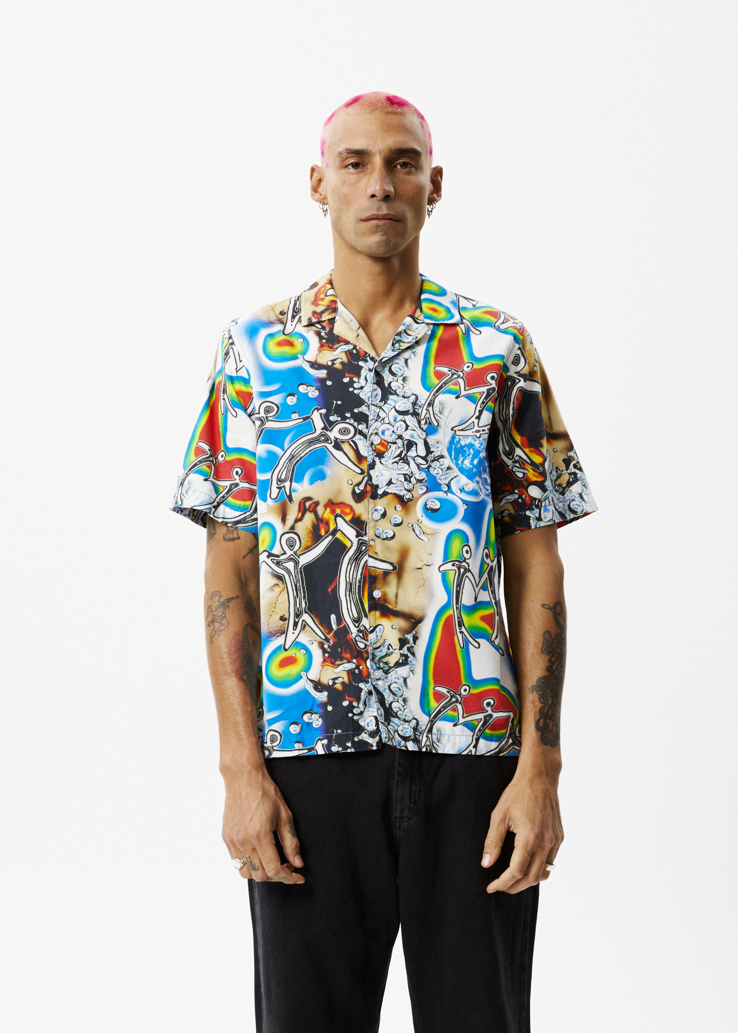 AFENDS Mens Water Is Life - Cuban Short Sleeve Shirt - Multi 