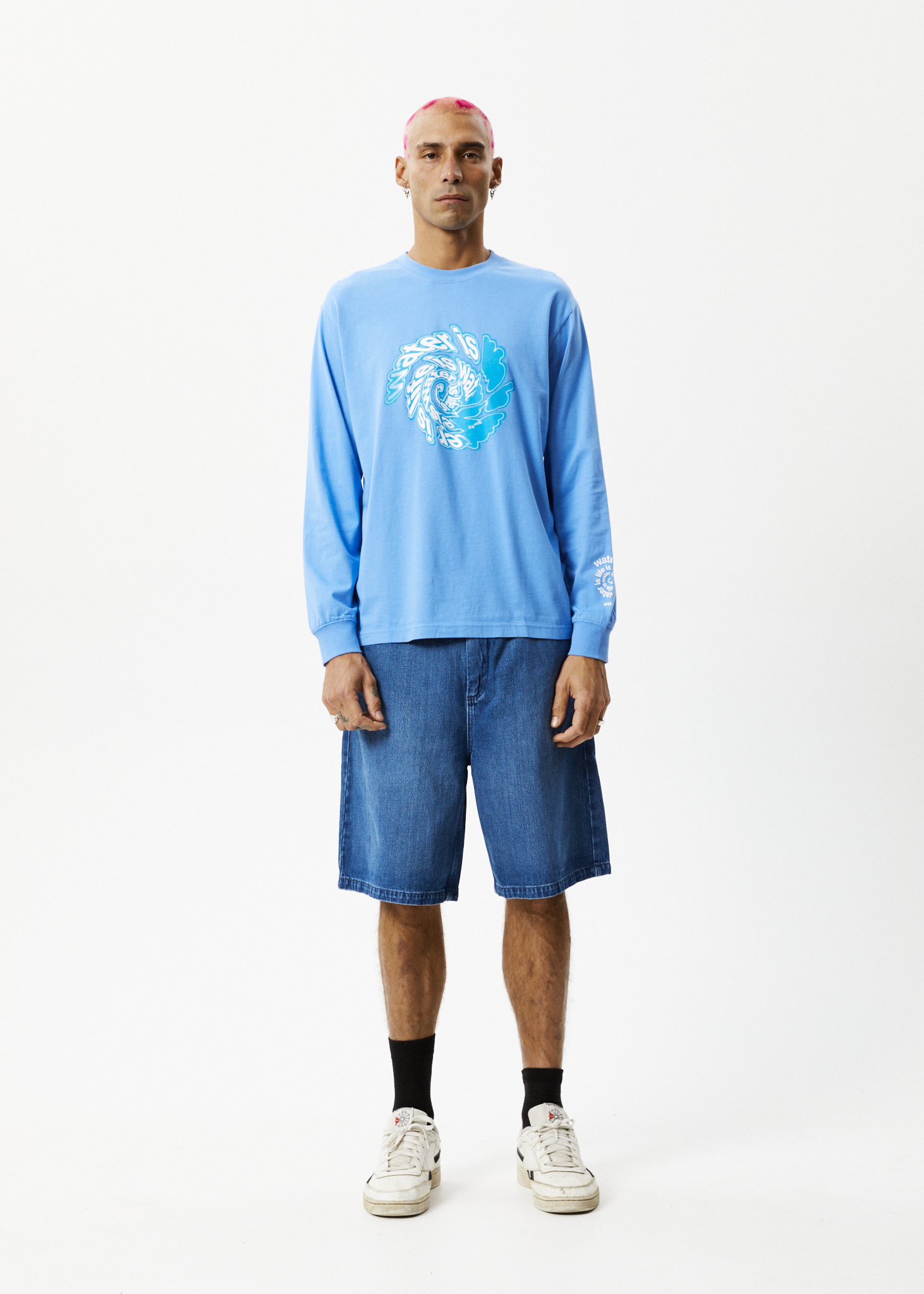 AFENDS Mens Water Is Life - Long Sleeve Graphic Tee - Arctic