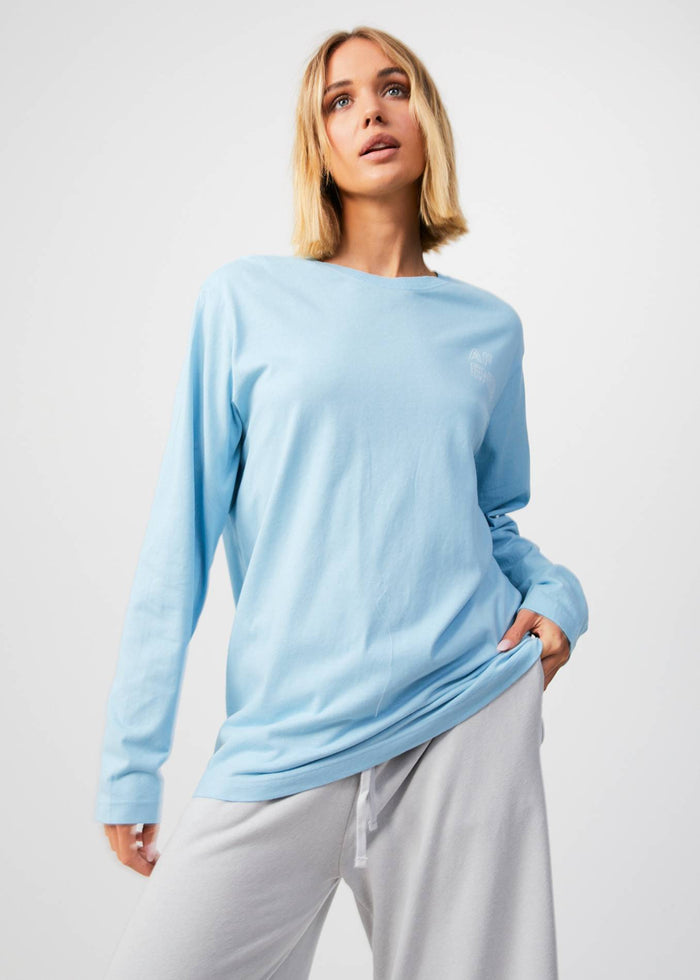 Afends Unisex Conditional - Unisex Organic Oversized Long Sleeve T-Shirt - Sky Blue 