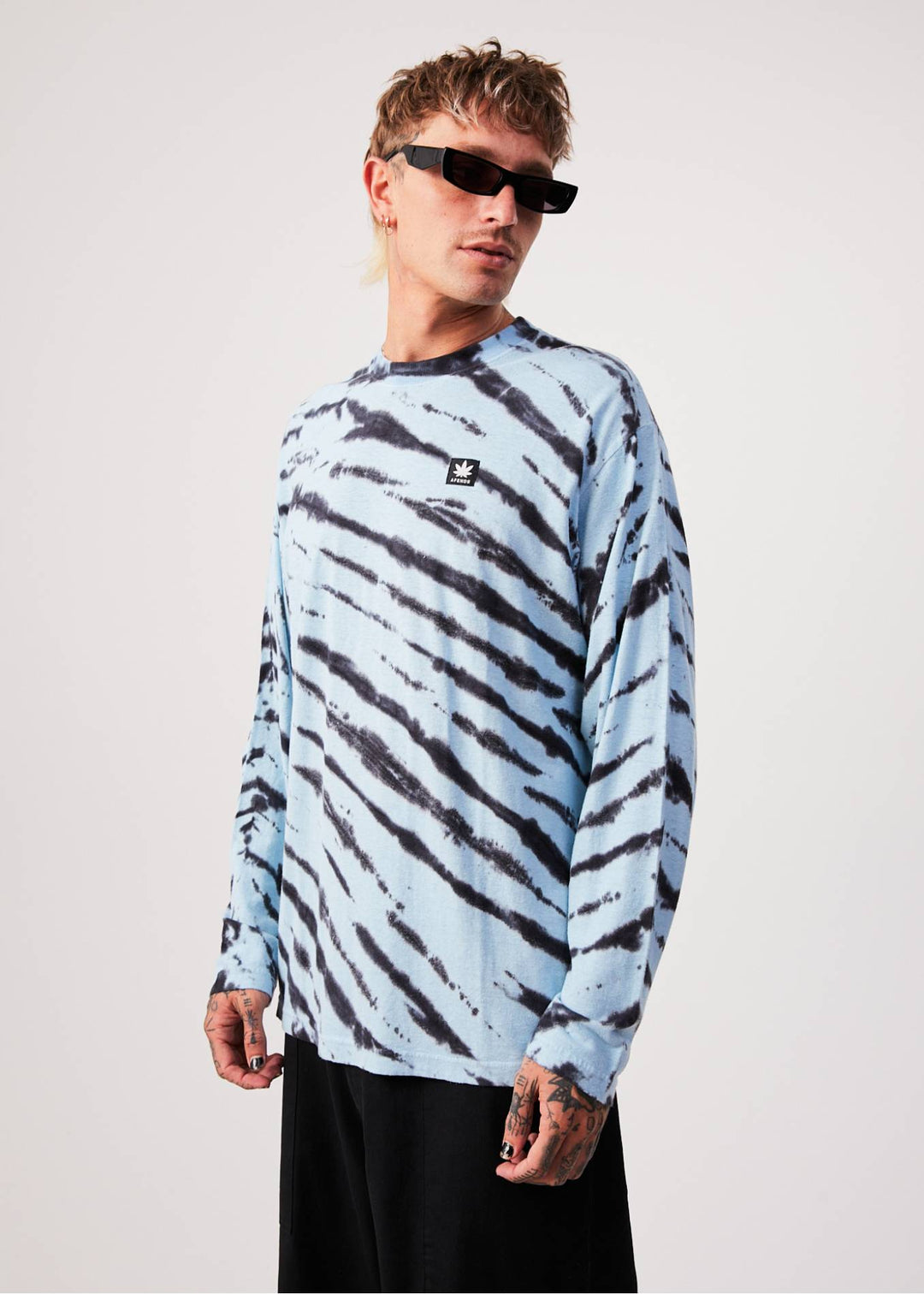 AFENDS Unisex Controlla - Unisex Tie-Dye Long Sleeve T-Shirt - Sky Blue 