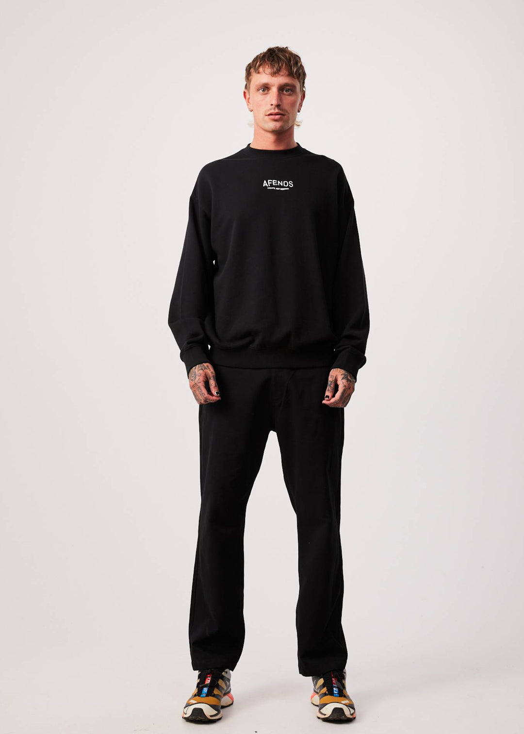 AFENDS Mens Spaced - Crew Neck Jumper - Black 