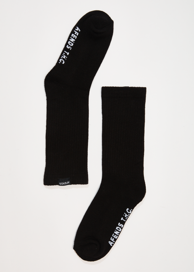 AFENDS Mens Everyday - Ribbed Crew Socks - Black