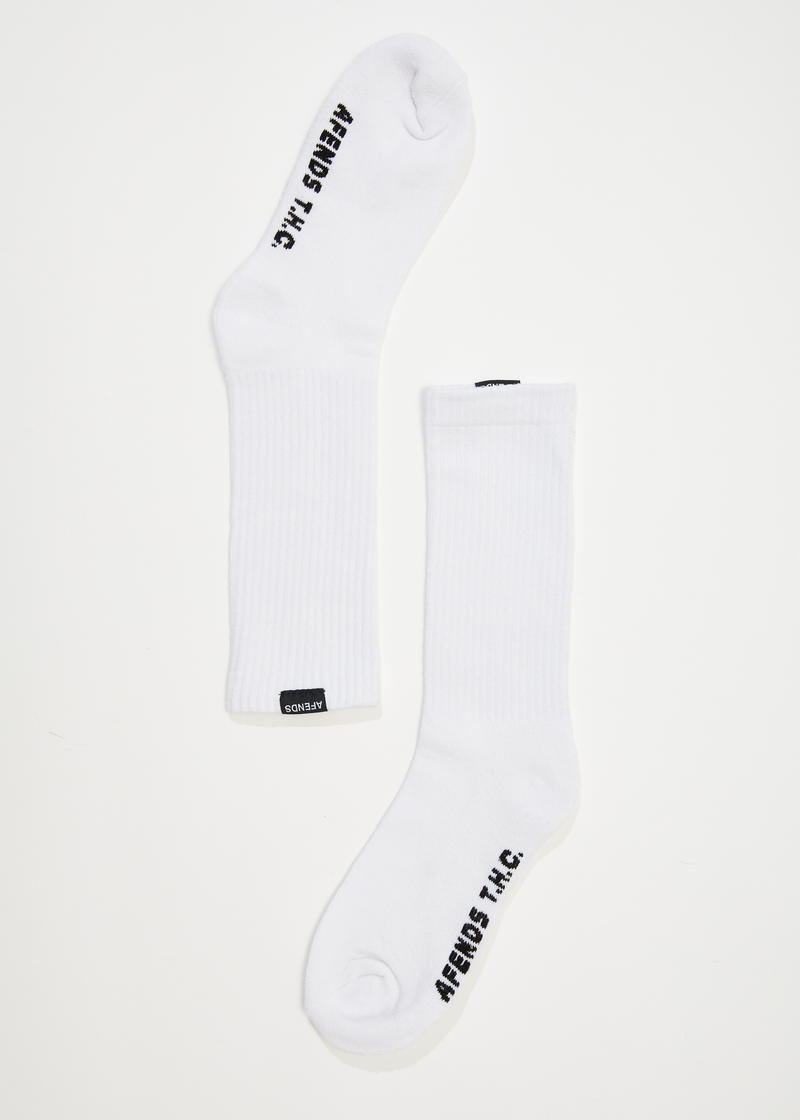 AFENDS Mens Everyday - Ribbed Crew Socks - White