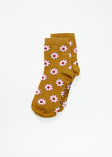 Afends Unisex Flower - Crew Socks - Mustard - Afends unisex flower   crew socks   mustard 