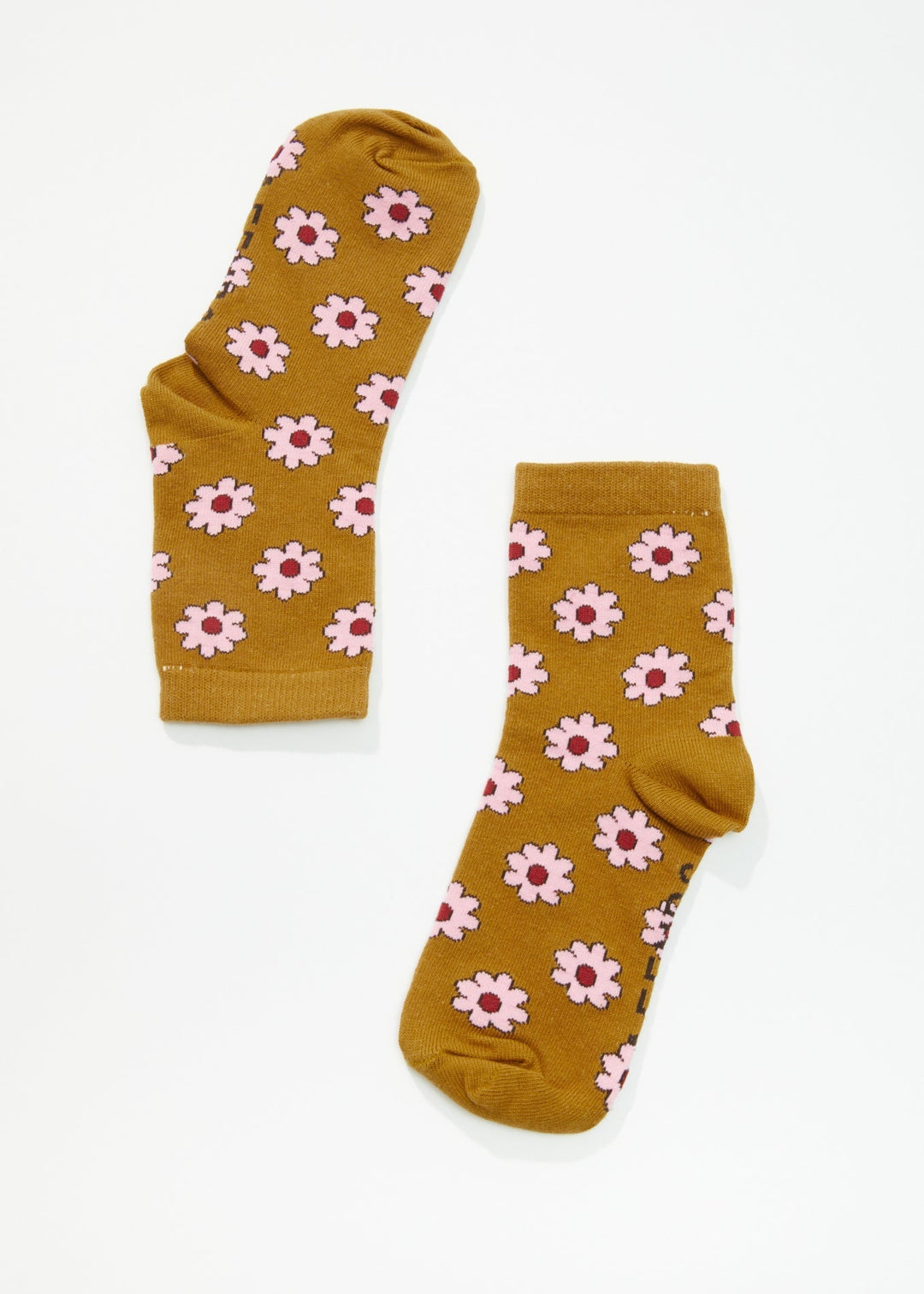 AFENDS Unisex Flower - Crew Socks - Mustard A232670-MUS-OS