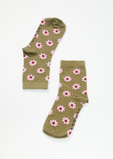 Afends Unisex Flower - Crew Socks - Olive - Afends unisex flower   crew socks   olive a232670 olv os