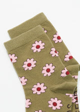 Afends Unisex Flower - Crew Socks - Olive - Afends unisex flower   crew socks   olive 