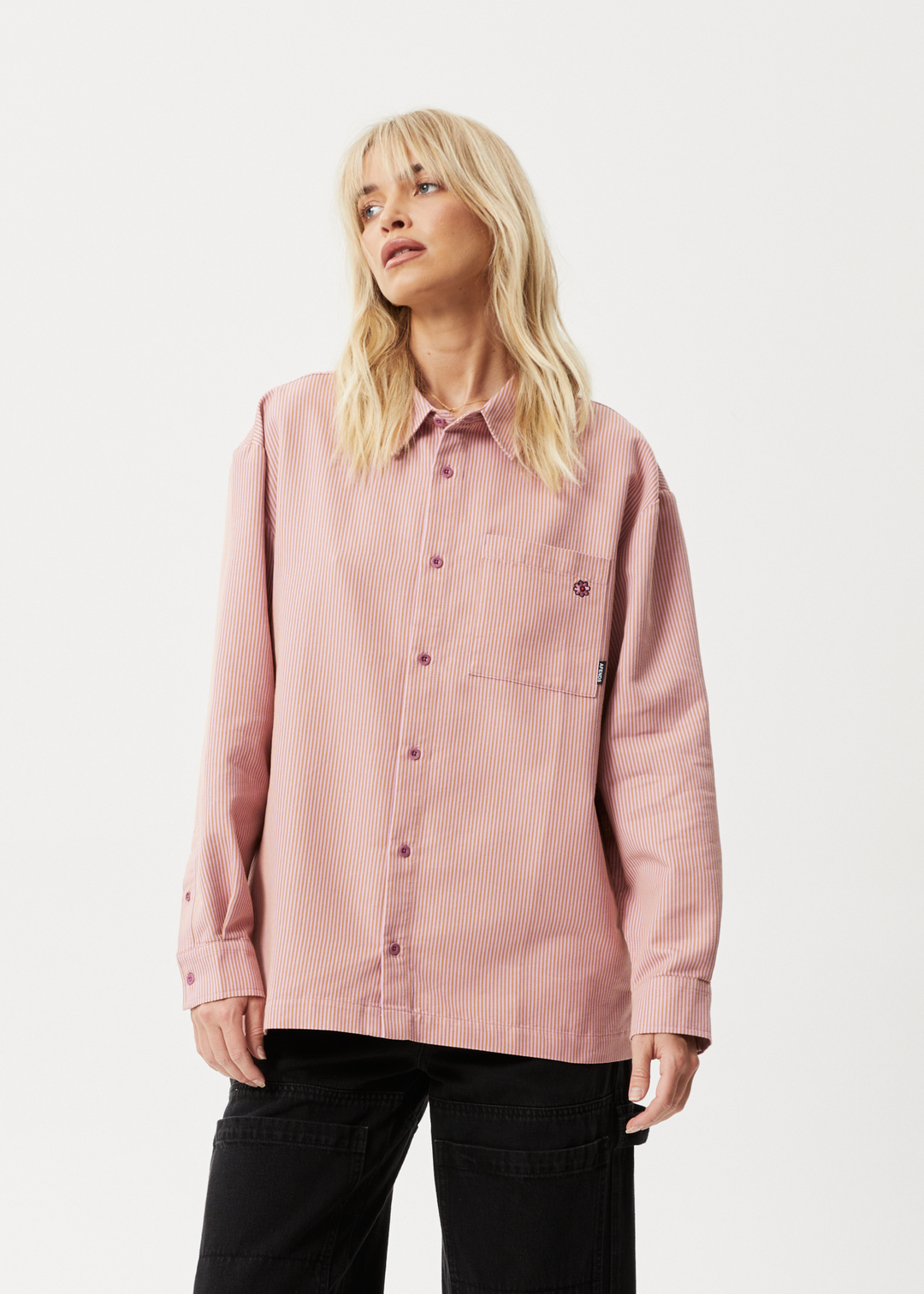 AFENDS Unisex Night Shade - Long Sleeve Shirt - Mustard Stripe 