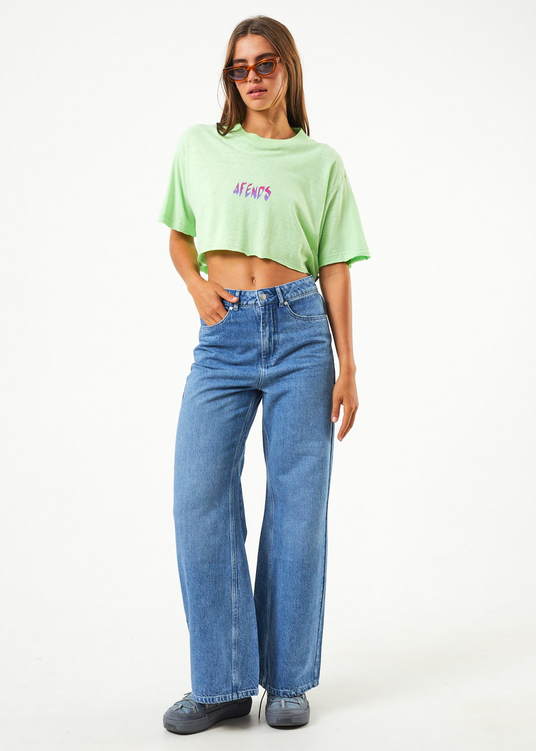 AFENDS Womens Electric Slay Cropped - Oversized T-Shirt - Lime Green 