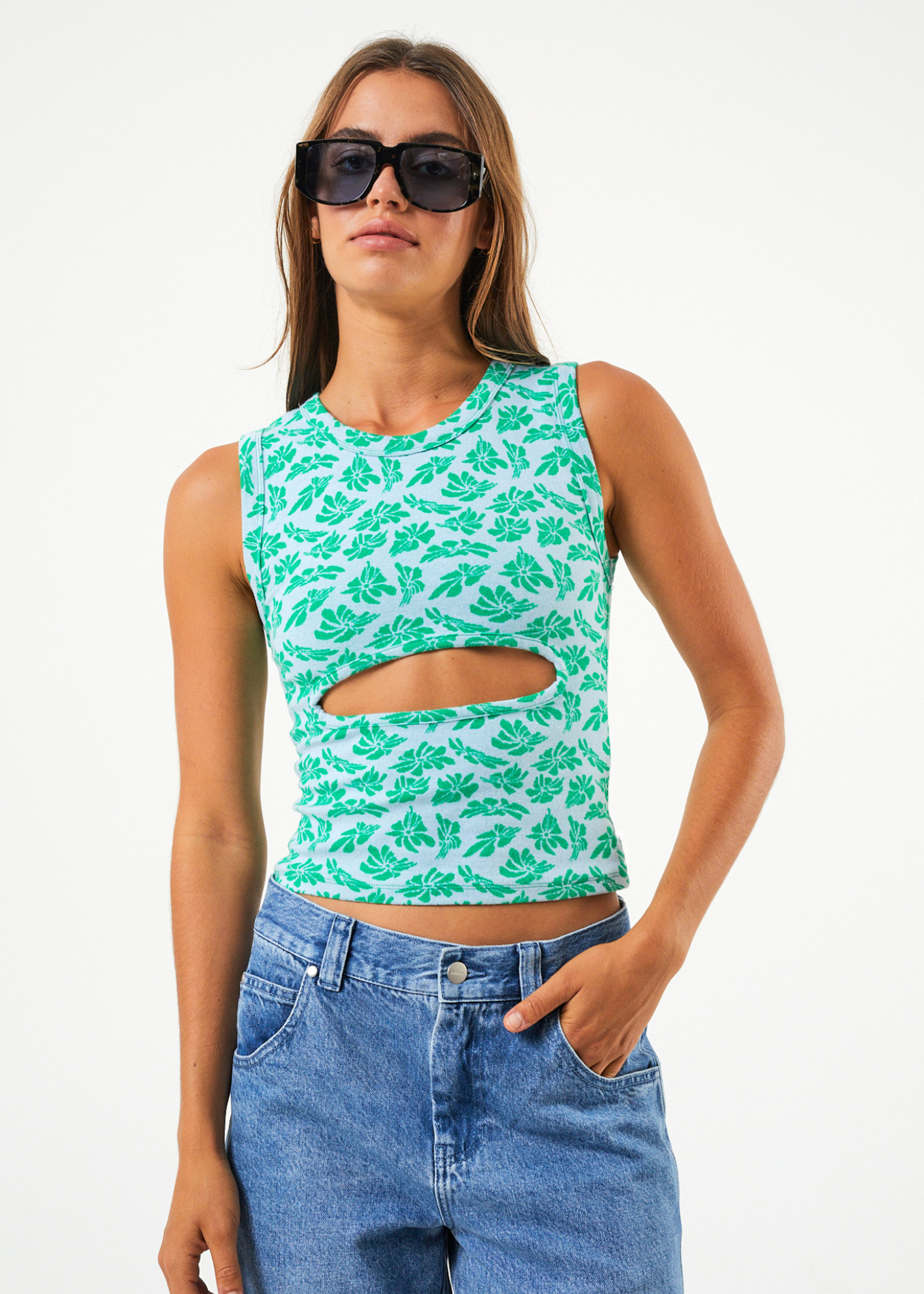 AFENDS Womens See You - Cut Out Sleeveless Top - Powder Blue 