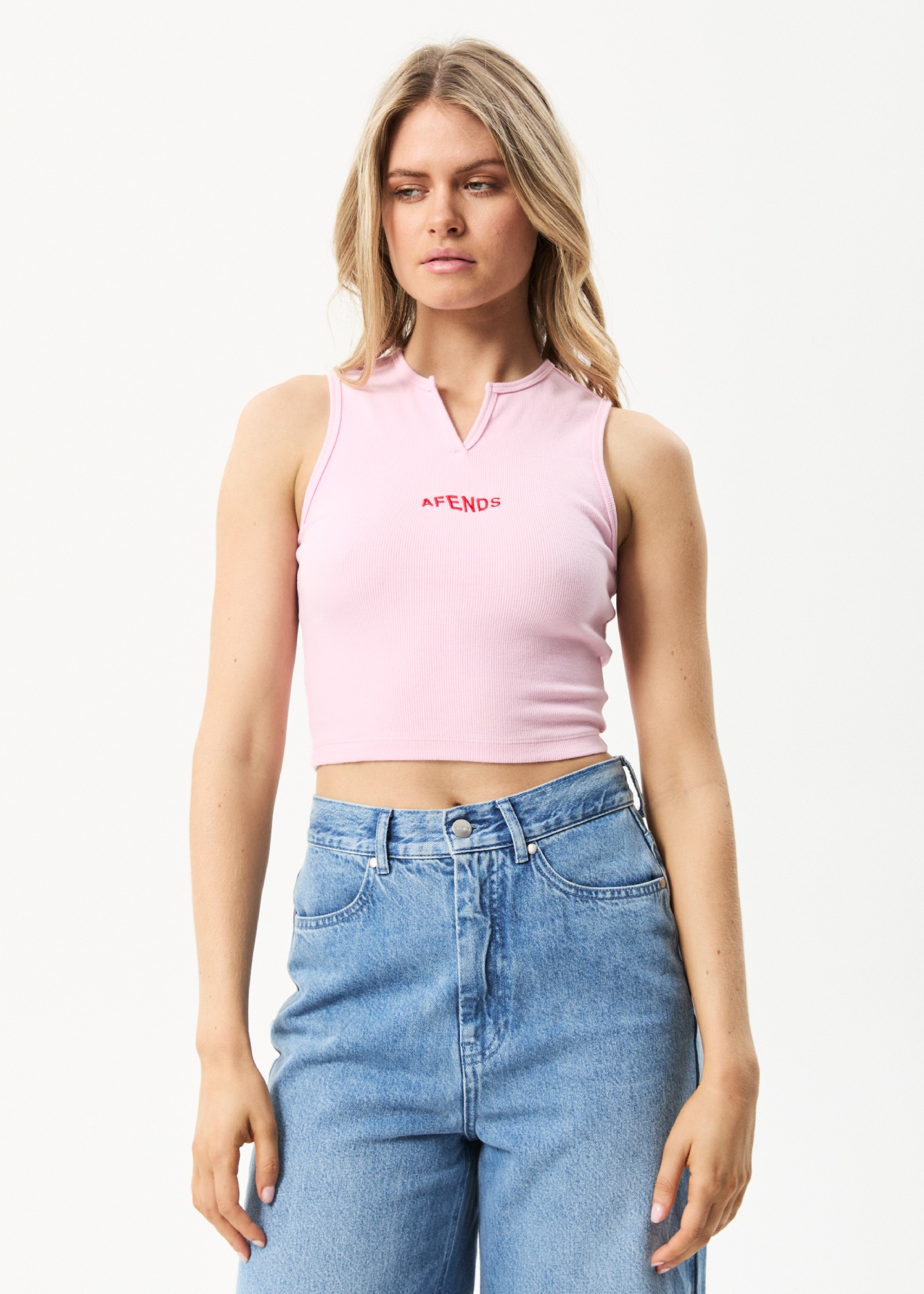 Afends Womens Harlow Recycled Ribbed Singlet Powder Pink Afends AU.
