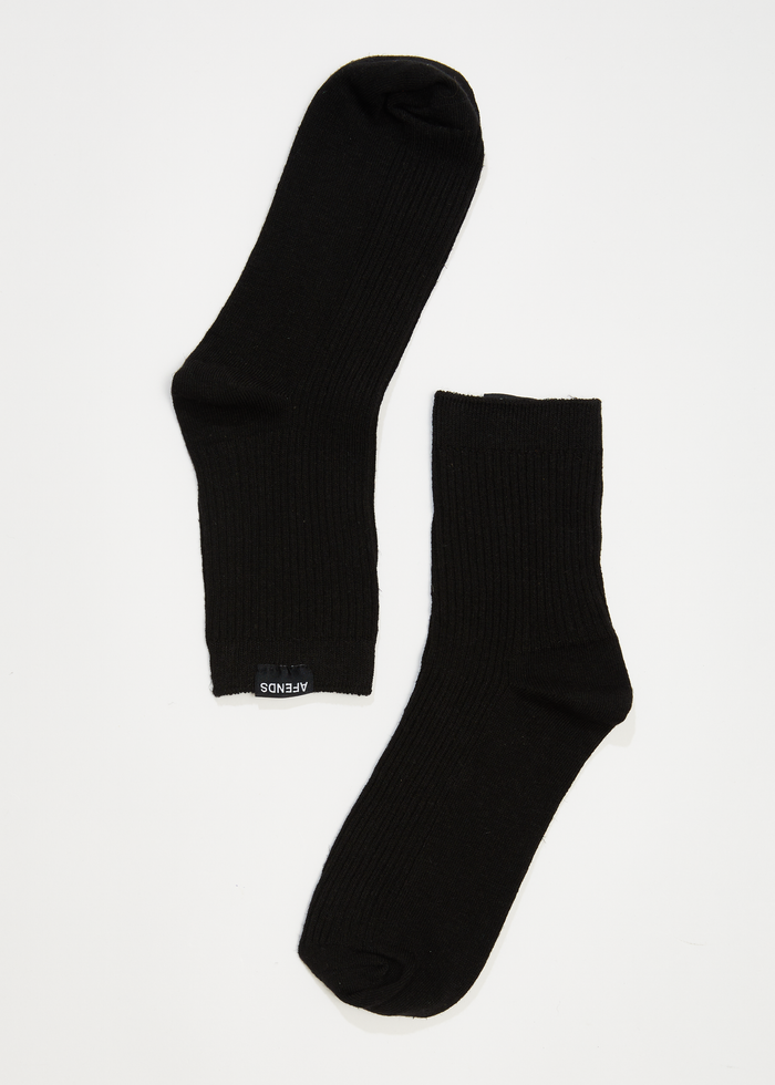 AFENDS Womens The Essential - Ribbed Crew Socks - Black 