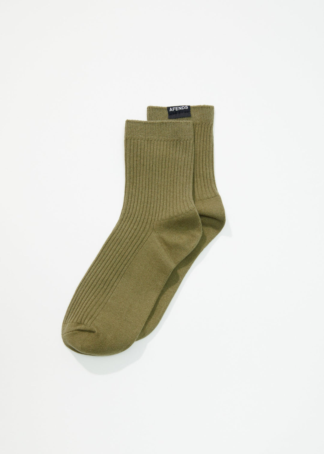 AFENDS Unisex The Essential - Ribbed Crew Socks - Olive 