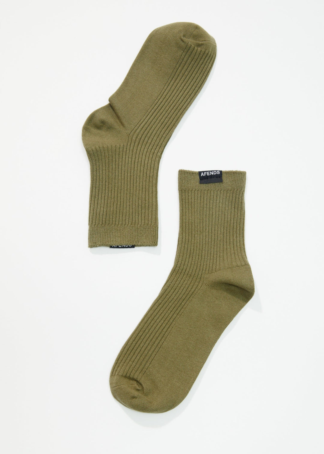 AFENDS Unisex The Essential - Ribbed Crew Socks - Olive A220675-OLV-OS