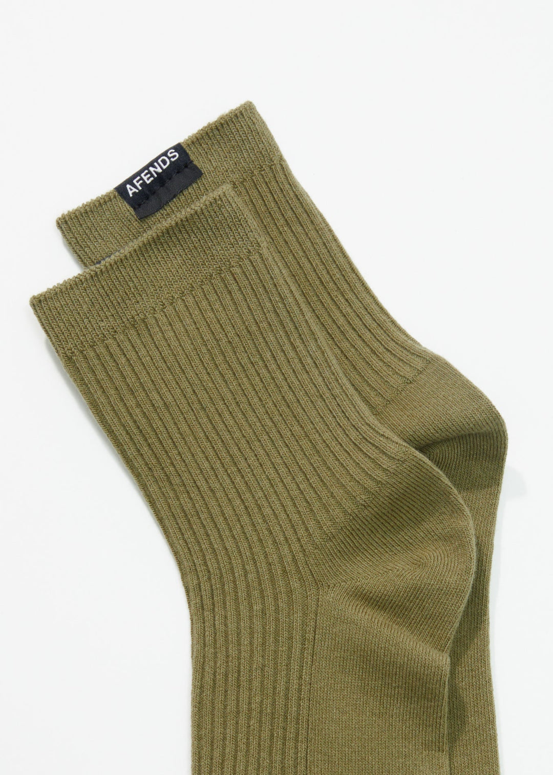 AFENDS Unisex The Essential - Ribbed Crew Socks - Olive 