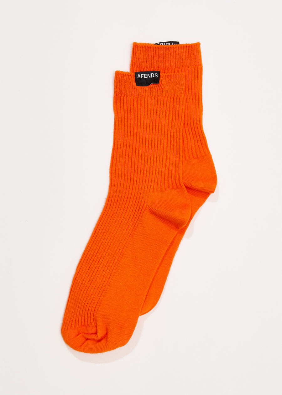 AFENDS Unisex The Essential - Ribbed Crew Socks - Orange - Afends AU.