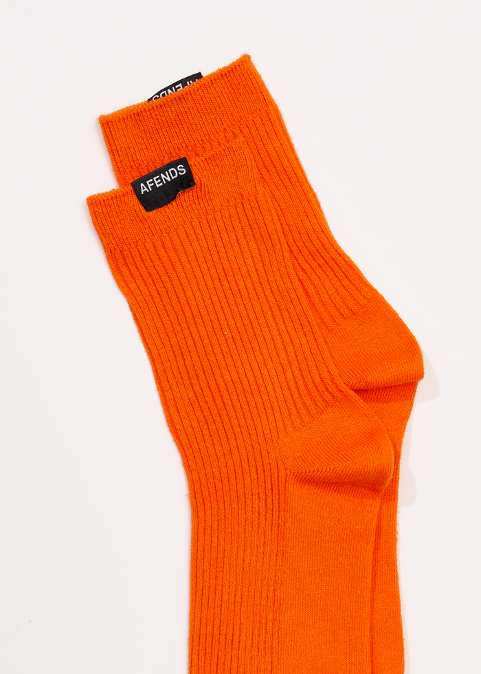 Afends Unisex The Essential - Hemp Ribbed Crew Socks - Orange 