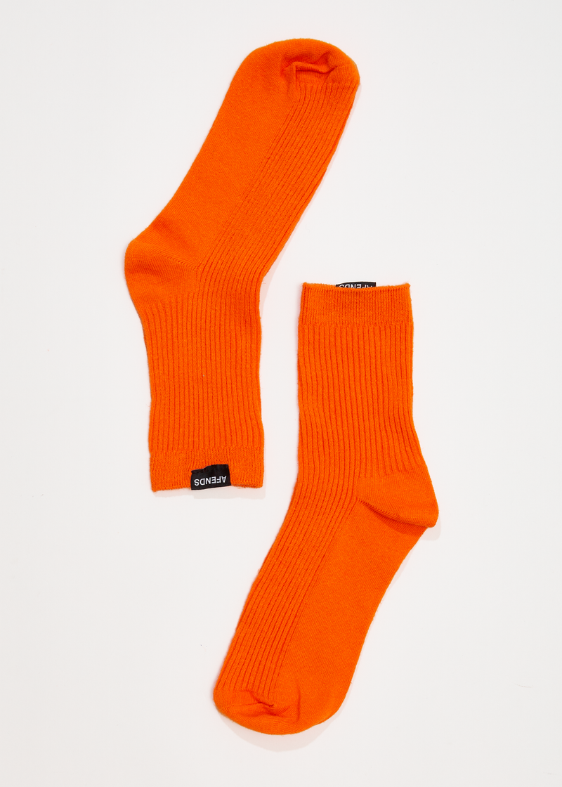 Afends Unisex The Essential - Hemp Ribbed Crew Socks - Orange