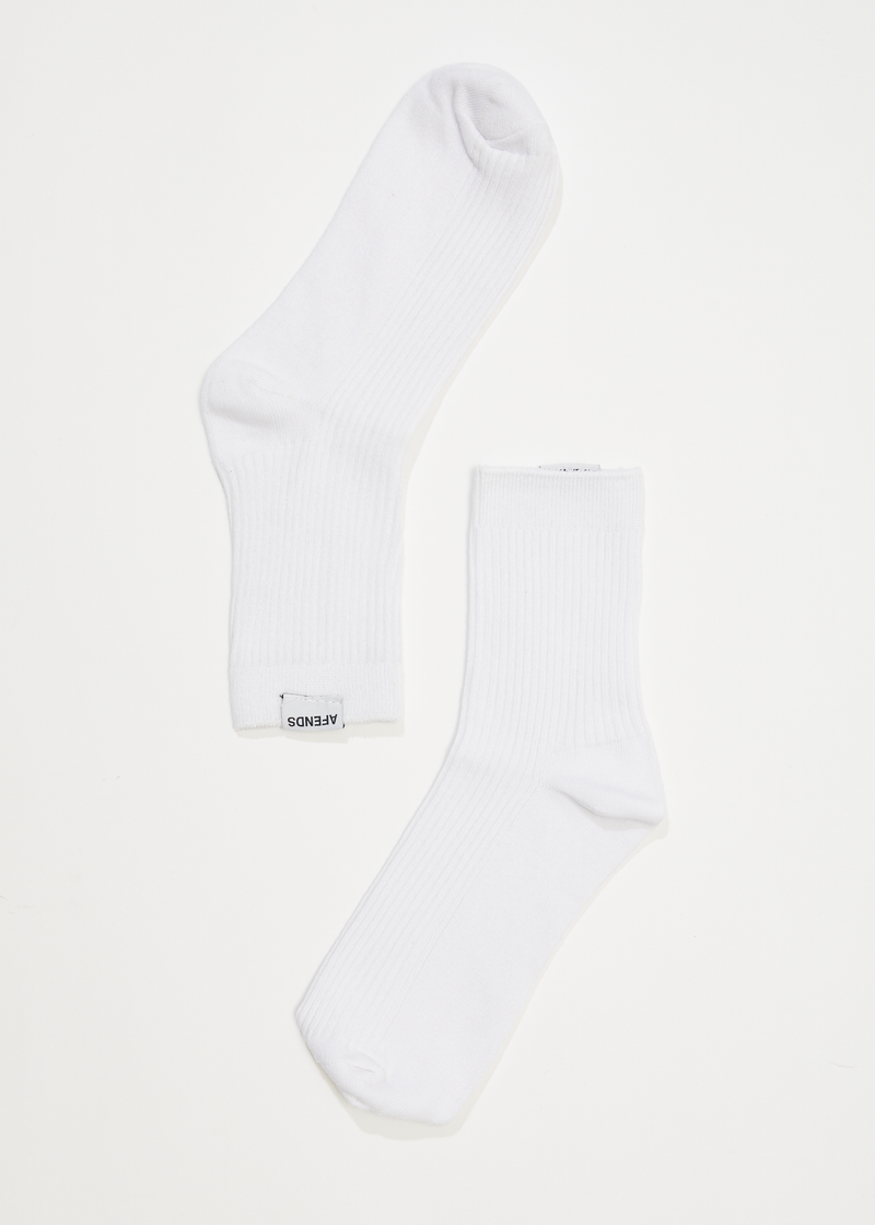 AFENDS Womens The Essential - Ribbed Crew Socks - White