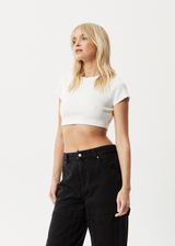 Afends Womens Abbie - Hemp Ribbed Cropped T-Shirt - Off White - Afends womens abbie   hemp ribbed cropped t shirt   off white 