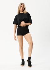 AFENDS Womens Alice - Hemp Ribbed Booty Shorts - Black - Afends womens alice   hemp ribbed booty shorts   black 