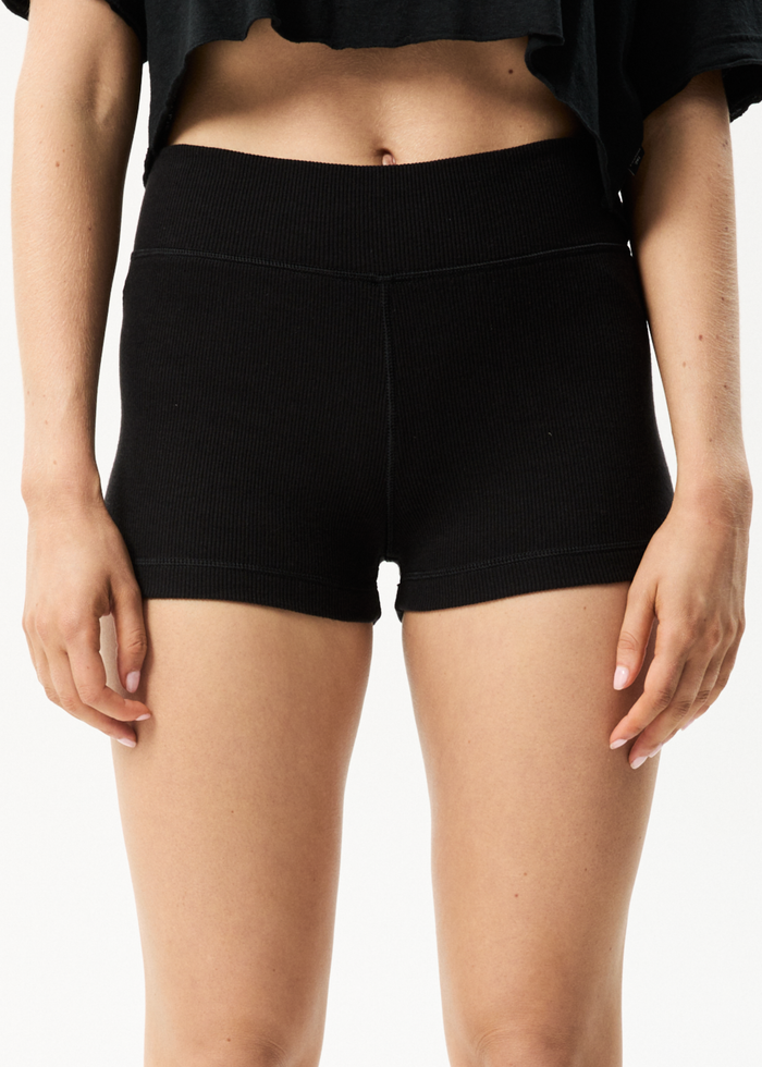 Afends Womens Alice - Hemp Ribbed Booty Shorts - Black 