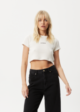 Afends Womens Ari - Waffle Cropped T-Shirt - Off White - Afends womens ari   waffle cropped t shirt   off white 