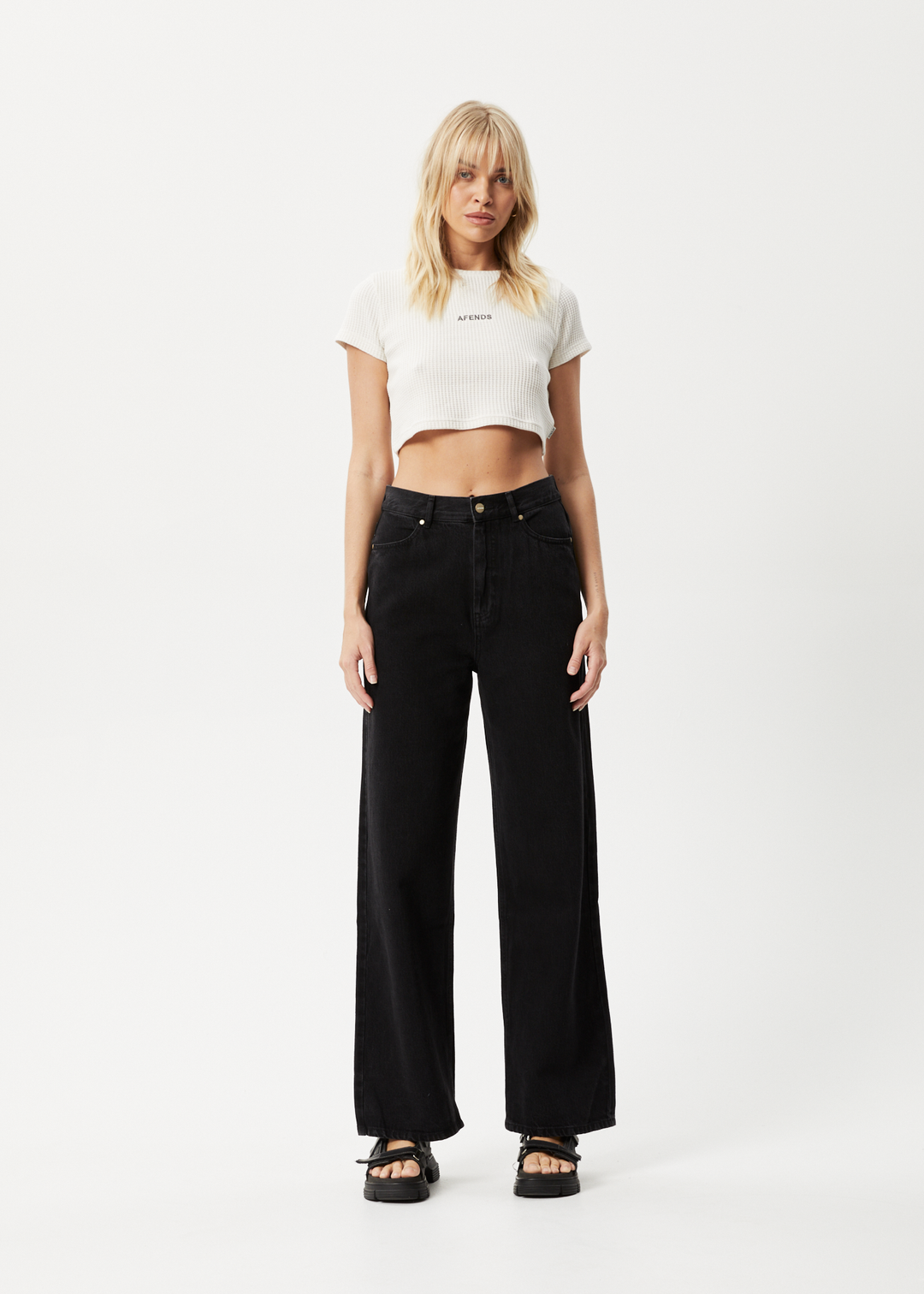 AFENDS Womens Ari - Waffle Cropped T-Shirt - Off White 