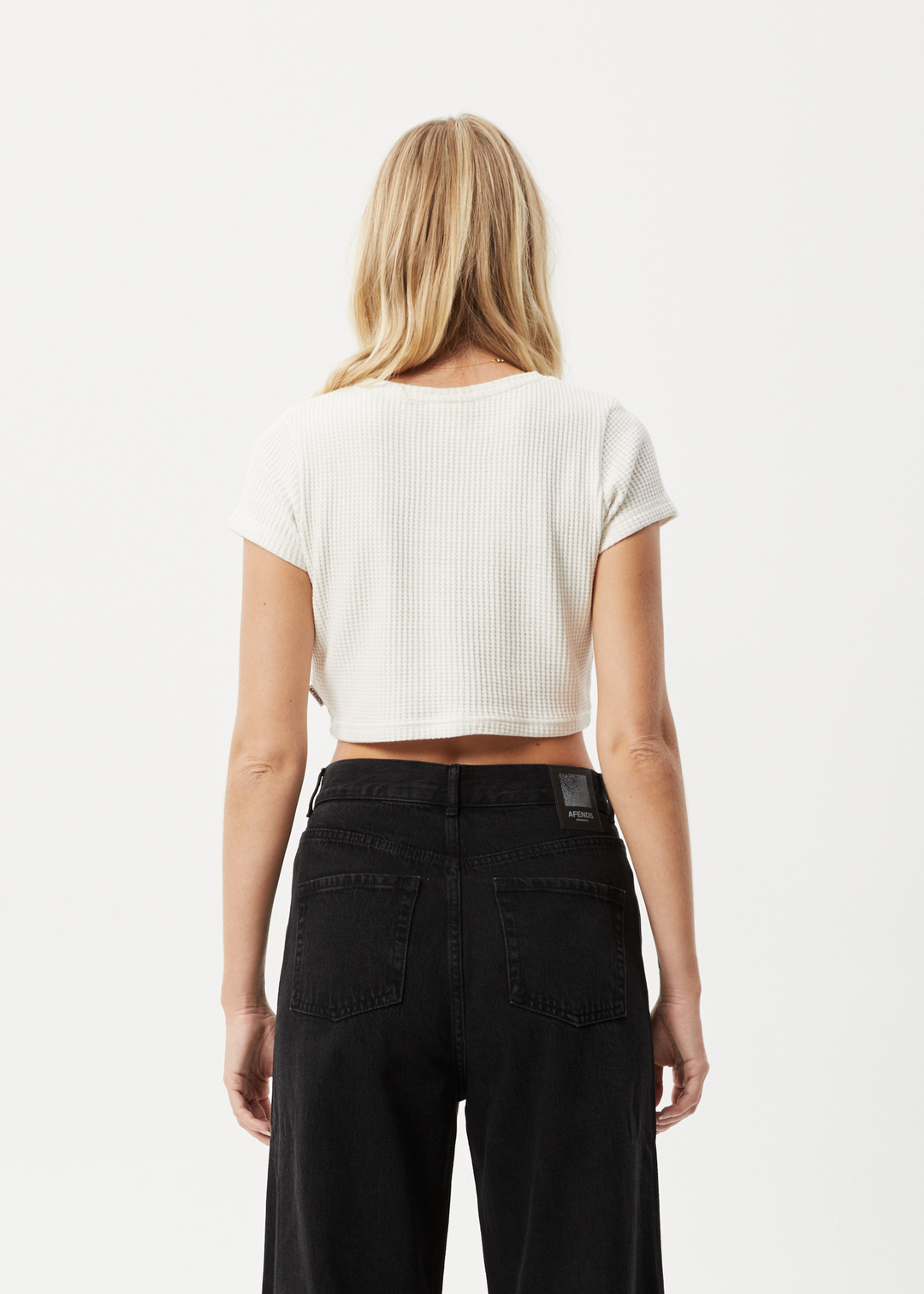 AFENDS Womens Ari - Waffle Cropped T-Shirt - Off White 