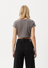 Afends Womens Ari - Waffle Cropped T-Shirt - Steel - Afends womens ari   waffle cropped t shirt   steel 