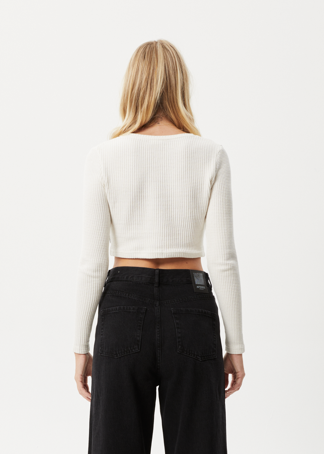 AFENDS Womens Ari - Waffle Long Sleeve Cropped Top - Off White 