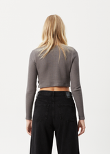 Afends Womens Ari - Waffle Long Sleeve Cropped Top - Steel - Afends womens ari   waffle long sleeve cropped top   steel 