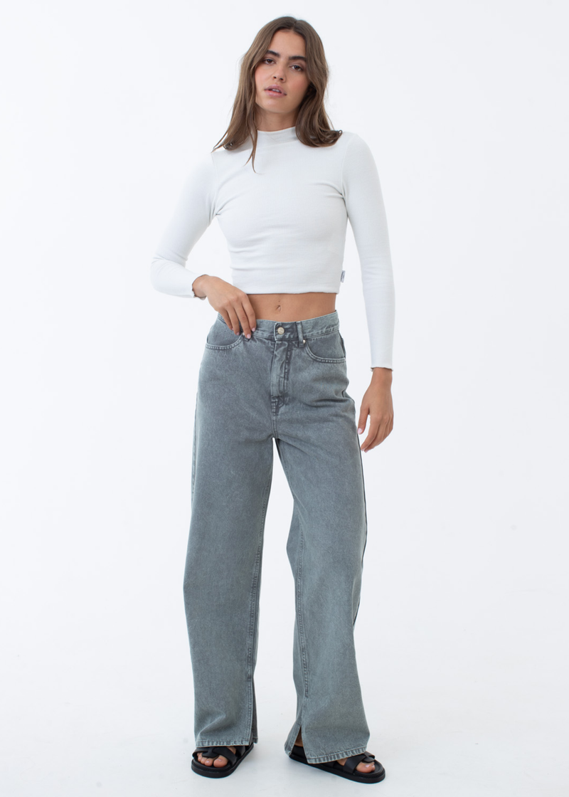 Afends Womens Bella - Organic Denim Baggy Jeans - Faded Steel