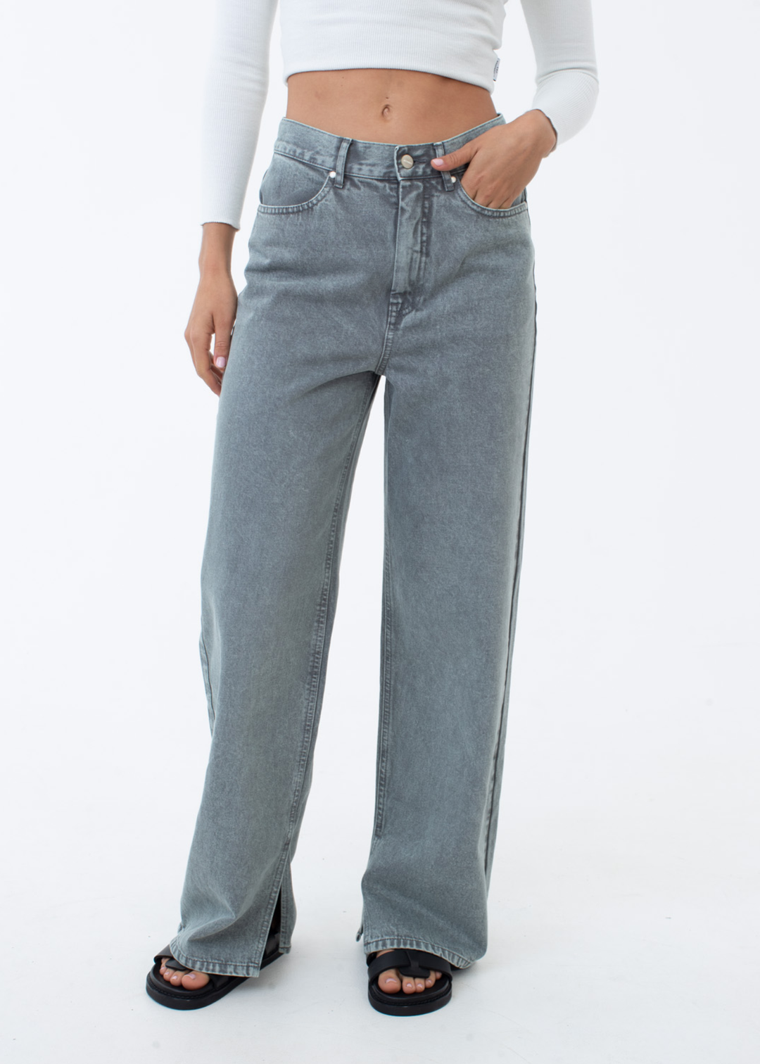 AFENDS Womens Bella - Denim Baggy Jeans - Faded Steel 