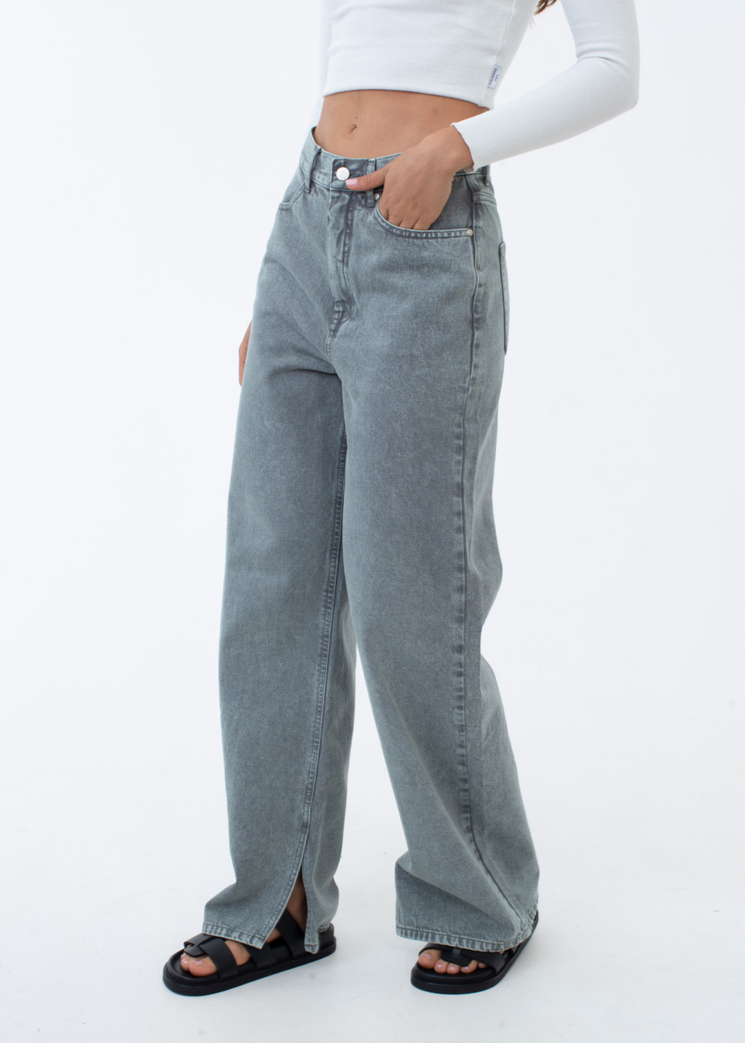 AFENDS Womens Bella - Denim Baggy Jeans - Faded Steel 