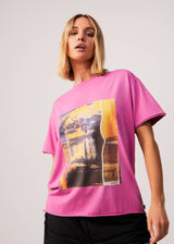 Afends Womens Boulevard - Recycled Oversized Graphic T-Shirt - Worn Bubblegum - Afends womens boulevard   recycled oversized graphic t shirt   worn bubblegum 