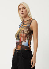 Afends Womens Boulevard - Recycled Sheer Sleeveless Top - Multi - Afends womens boulevard   recycled sheer sleeveless top   multi 