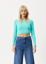 Afends Womens Boundless - Recycled Ribbed Cropped Long Sleeve Top - Jade - Afends womens boundless   recycled ribbed cropped long sleeve top   jade 